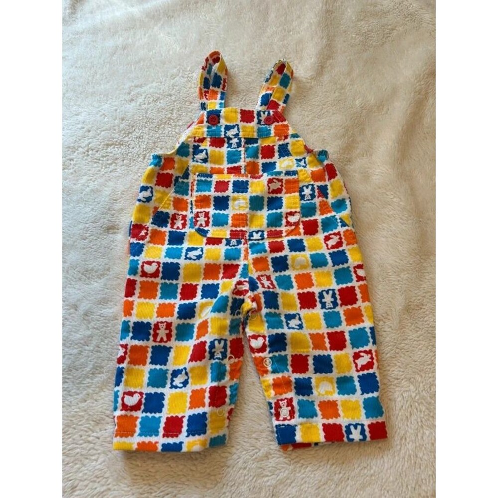 Vintage Health-Tex 12M Baby Colorful Block Corduroy Overalls